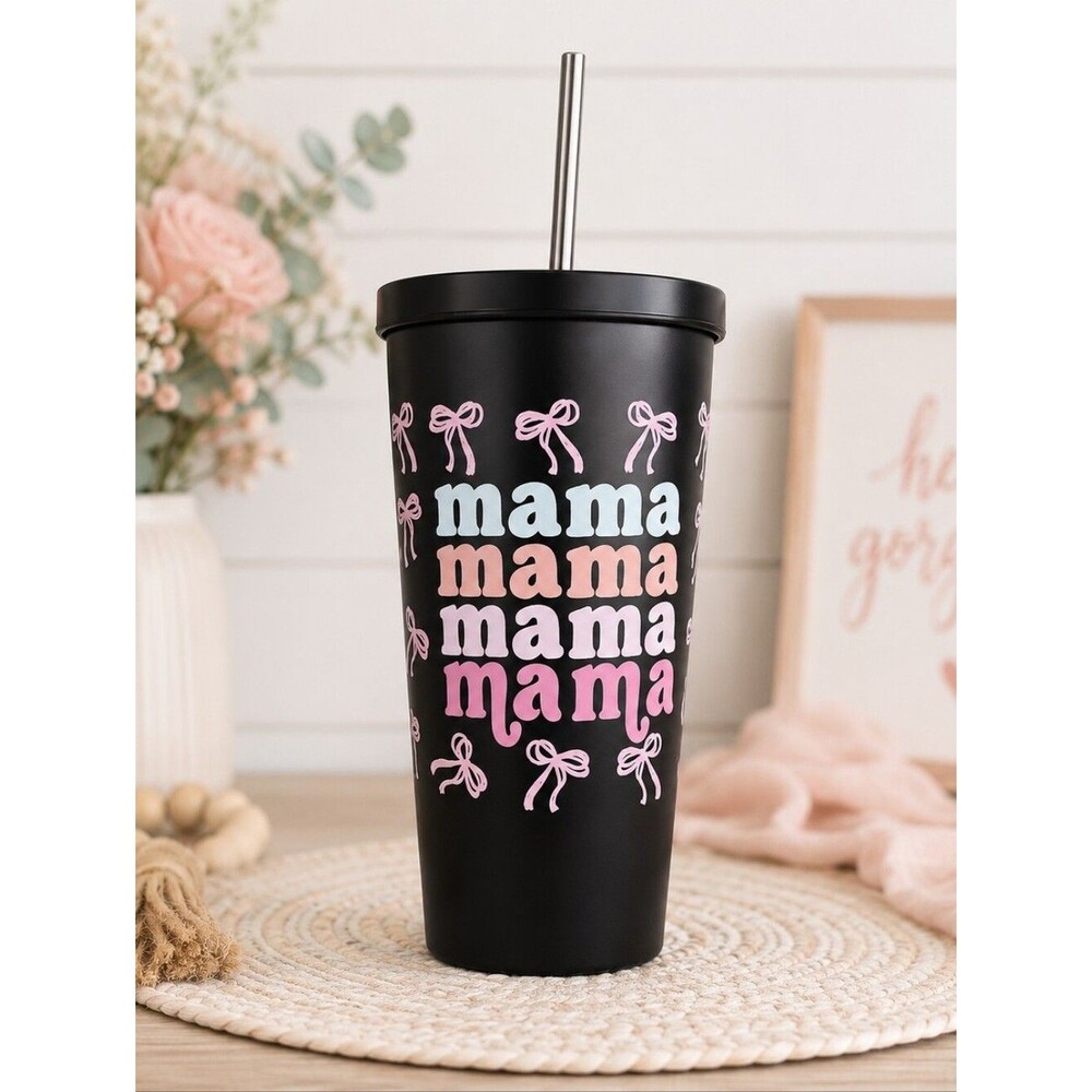 HG Creations Mama Bow Tumbler Cup | 20 oz Black Matte Stainless Steel Cup